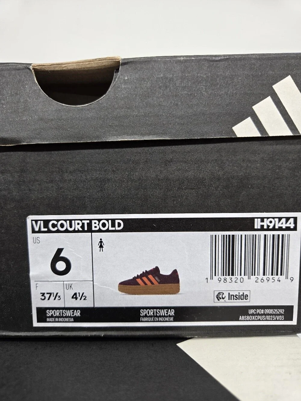 adidas Women's VL Court Bold IH9144 Maroon Dusky Orange Shoes Size 6